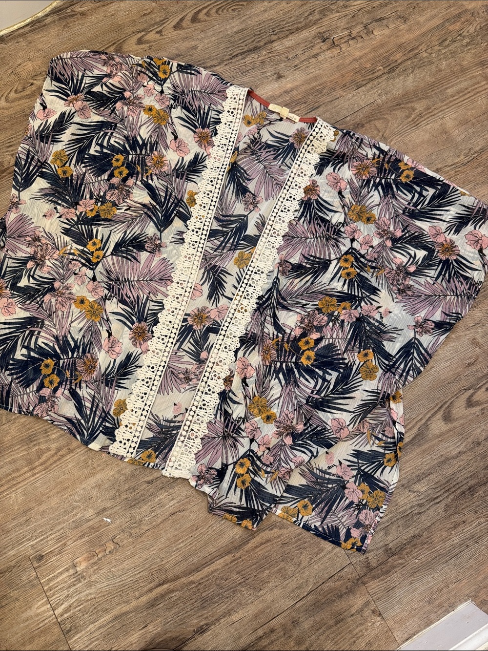 Rewind Floral Lace-Trim Swim Coverup - Pink, Mustard & Navy